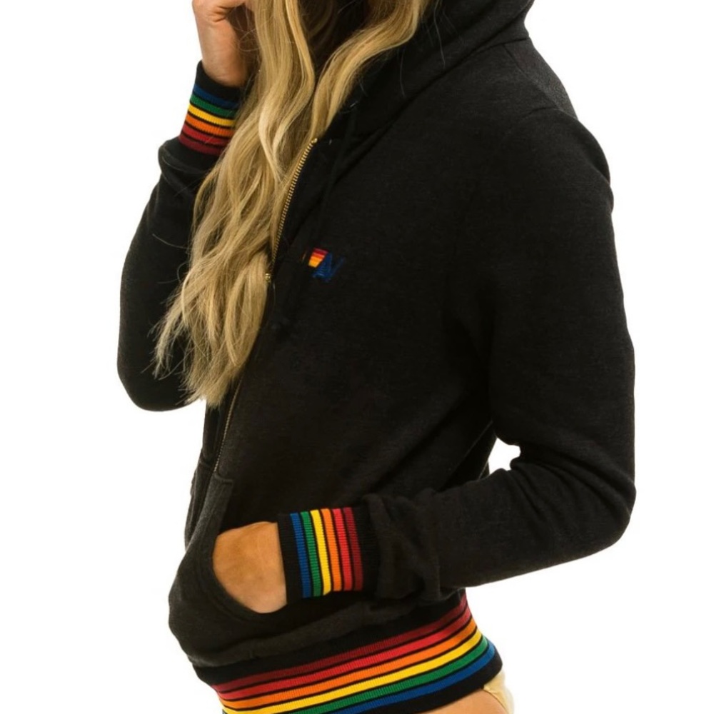 Aviator Nation Black Rainbow Hoodie